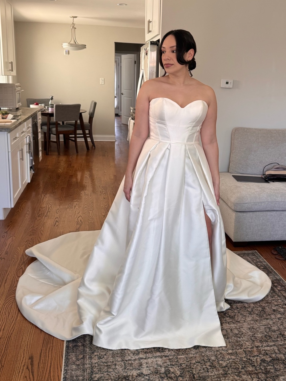 Never Worn Strapless Satin Wedding Dress in Ivory size 10